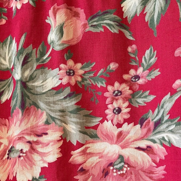 LRL Linen Floral Button Down Camp Shirt Women’s Medium Cottagecore Red Green - Picture 11 of 16